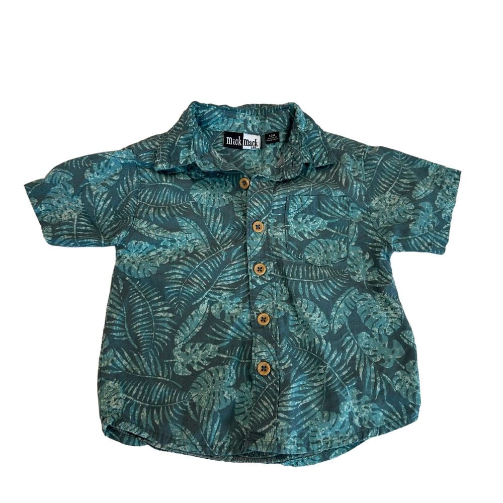 4/20$ Baby Green Button Down Shirt with Tropical Print size 12 months
